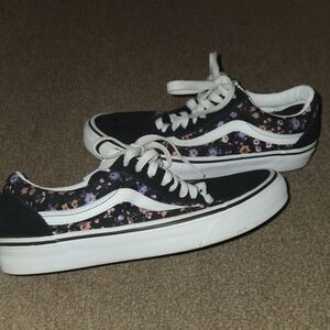 VANS Floral Black and White Women's Sneakers